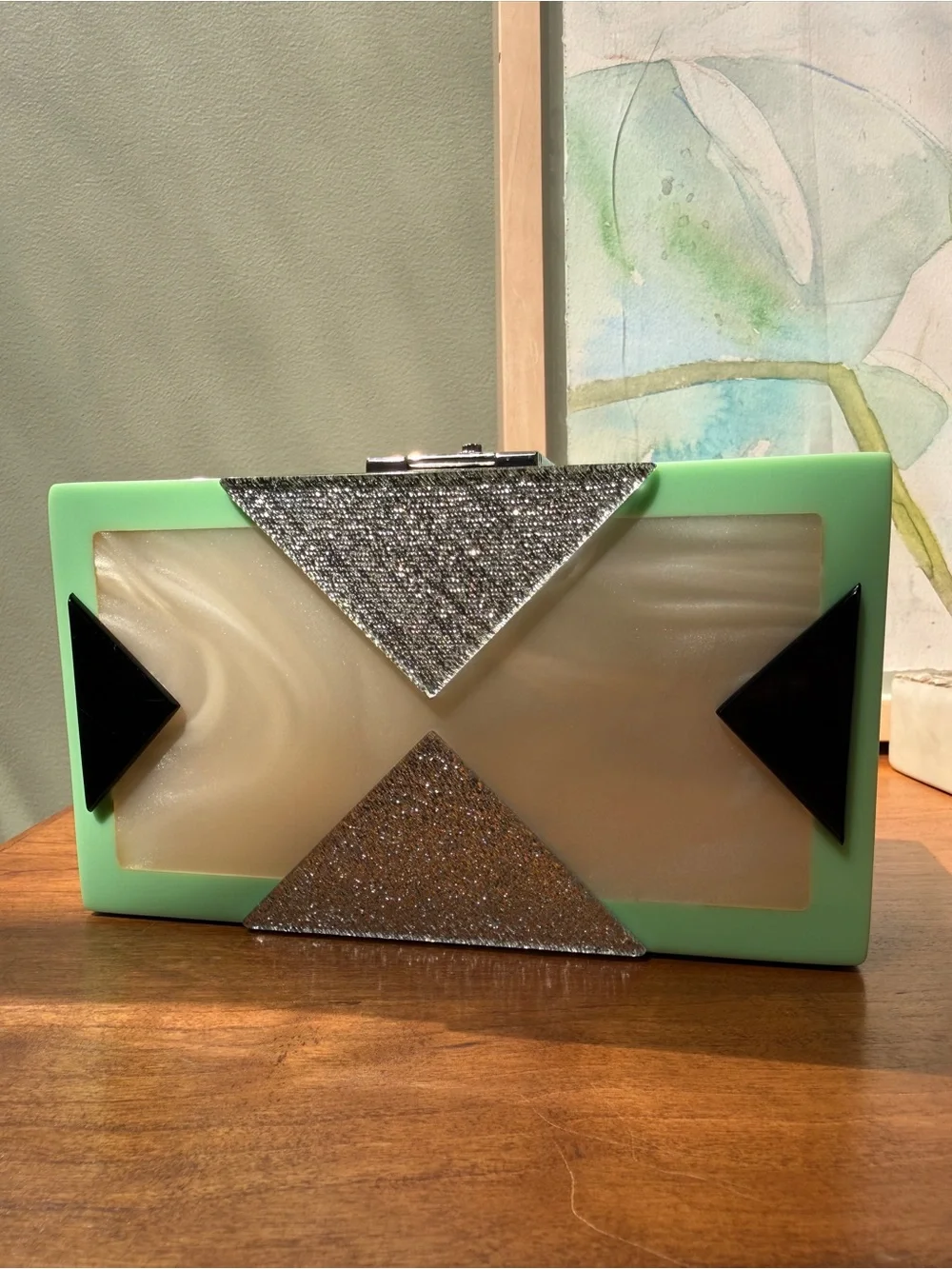 Rafe New York Geometric Clutch Crossbody – Mint Green Pearlized Cream